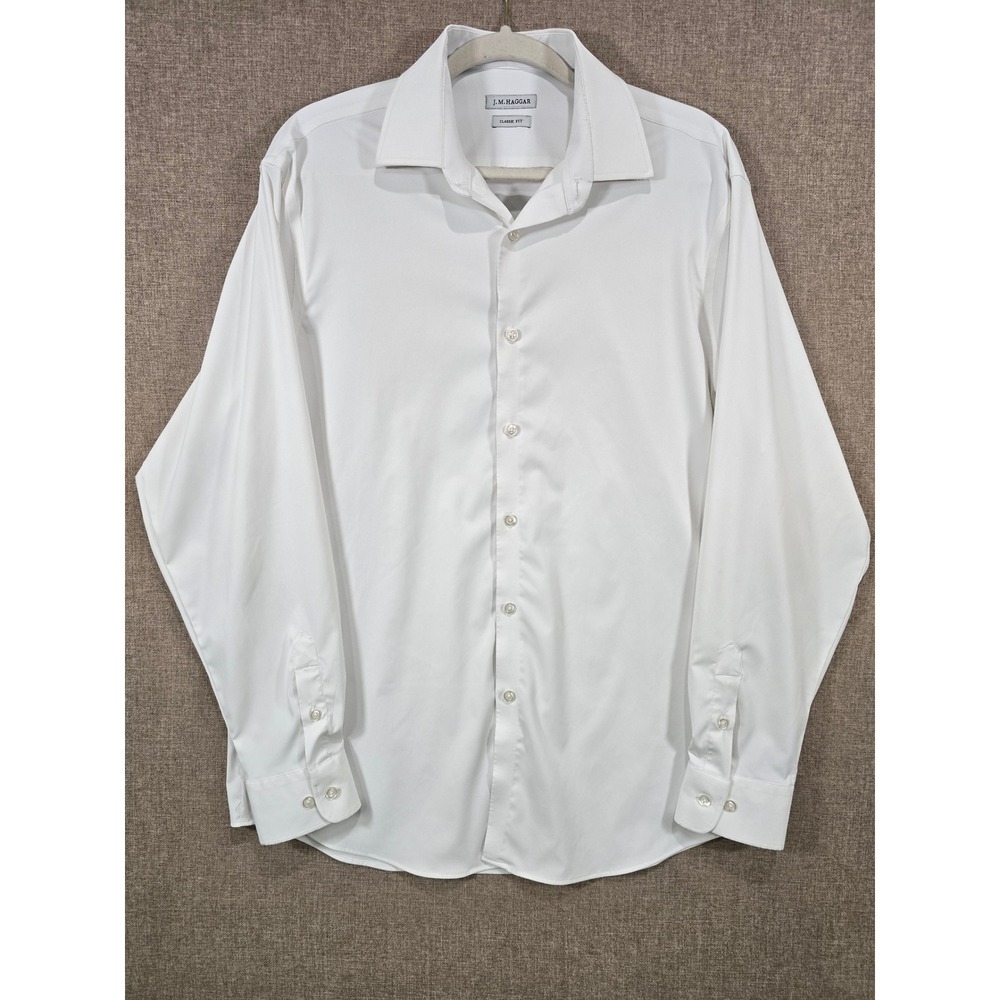 J.M. Haggar Mens Classic Fit Dress Shirt White Long Sleeve 16-16.5 34/35 Stretch